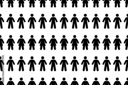 Seamless vector pattern with stylized black flat male and female figures. Modern minimal design representing gender equality, unity, and human connection. Togetherness concept