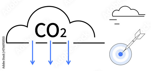 CO2 cloud with arrows pointing downward toward a bullseye target. Ideal for sustainability, climate action, environmental awareness, renewable energy, carbon goals, ecological impact, simple flat