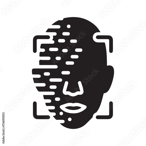 Facial recognition scanning human face biometric identification icon isolated on white background