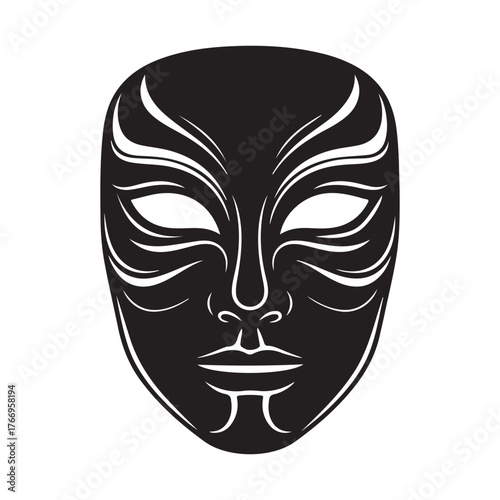 Mysterious black mask with glowing eyes symbolizing intrigue and hidden identity isolated on white background