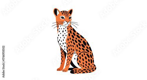 Stylized illustration of a seated cheetah with orange fur and black spots against a white background.