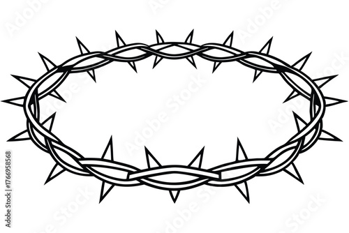 Silhouette of a black crown of thorns against a bright white background shines intensely