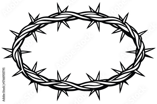 Black thorny branches form a crown shape against a plain white background