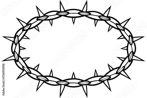 Black crown of thorns border displays sharp spikes with interlocked stem outlines against a white backdrop