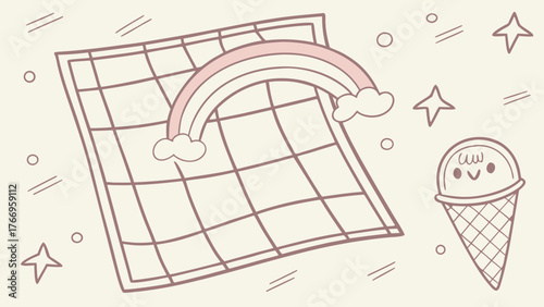 Pastel Retro Grid Pattern with Hand-Sketch Scribbles — Playful Nostalgic Texture 