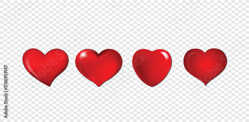 3D Soft red heart Illustration with transparent background. Romantic Valentine’s Day 
Symbol Vector illustration