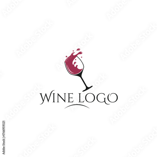 Elegant wine glass logo design with a splash of red wine