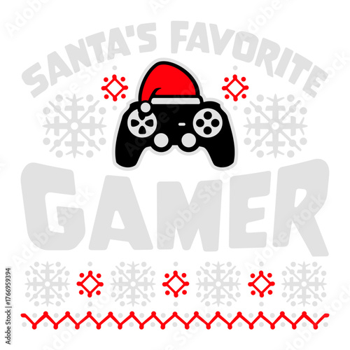 Santa's Favorite Gamer Controller Christmas Gaming Holiday Sweater Pattern Gift
