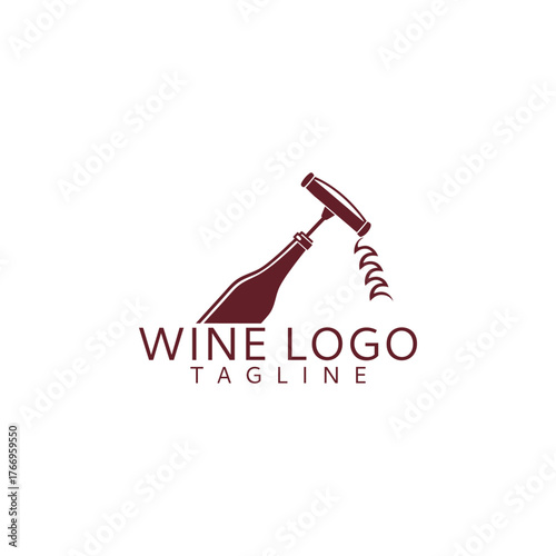Elegant wine bottle and corkscrew logo design with a tagline element