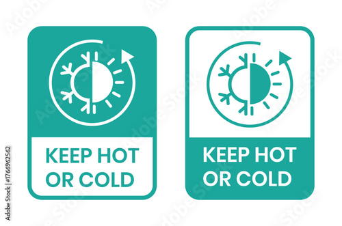 Keep Hot or cold icon set on white background. Snowflake and fire icons. Keep Hot or cold logo, label, badge, sticker, symbol, stamp, banner, circle, black, line, flat vector, isolated illustration.
