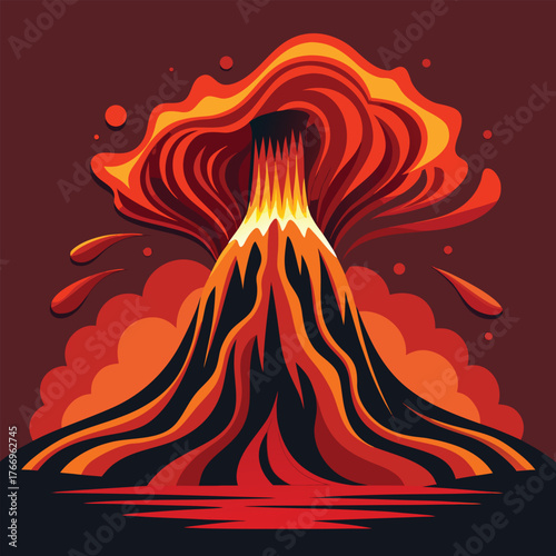 Stylized Volcano Eruption With Lava Flow fire smoke