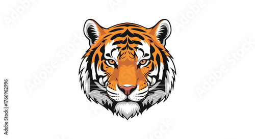 A stylized tiger's head with its striking orange and black stripes, piercing orange eyes, and a determined expression stares out from the image.