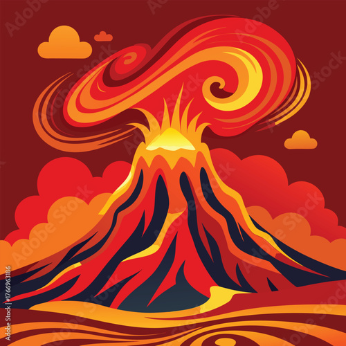 Abstract Volcano Eruption With Swirling Smoke lava