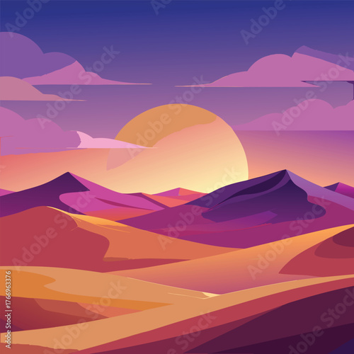 Abstract Desert Landscape with Purple and Orange Hues Keywords: desert, landscape, dunes