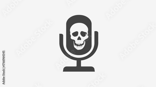 Skull in microphone icon, symbolizing dangerous, toxic, or threatening communication, a warning, death, or harmful audio message.