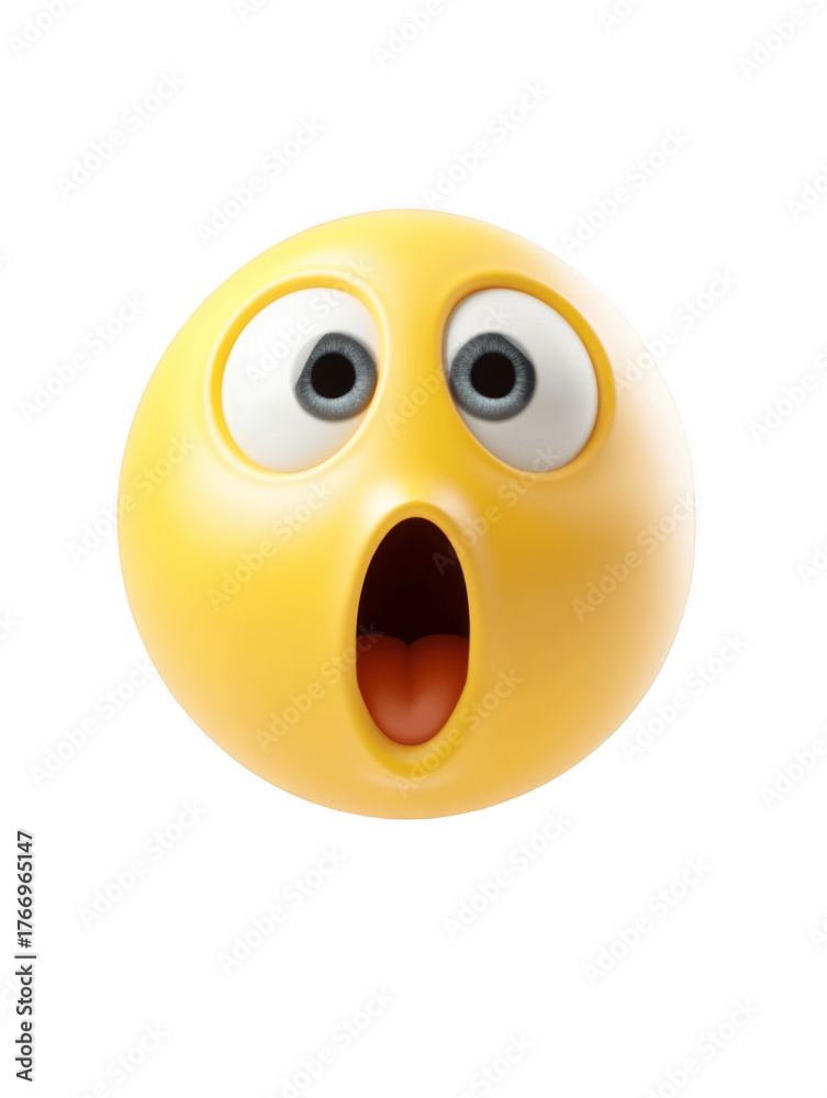 Fototapeta premium Surprised emoji face with wide eyes and open mouth