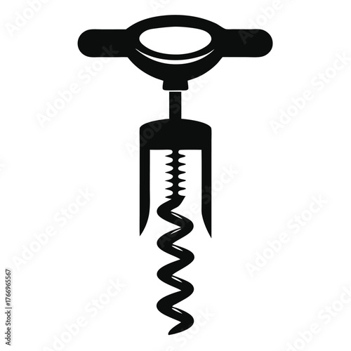 Solid black corkscrew silhouette exhibits a winding helix shape for effortlessly opening wine bottles and containers