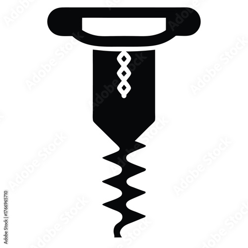 Single black wine corkscrew features a sharp worm and rounded handle silhouette