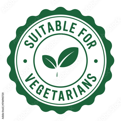 Green seal indicating product is suitable for vegetarians