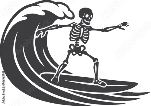skeleton surfing wave ocean summertime vector illustration