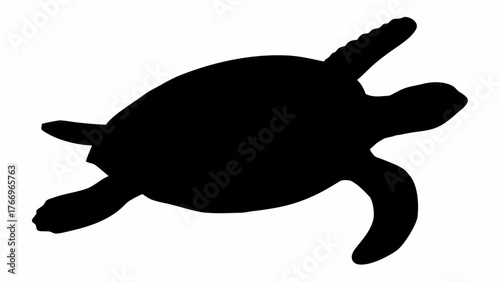 Silhouette depiction of a sea turtle swimming with its flippers extended in a side profile view