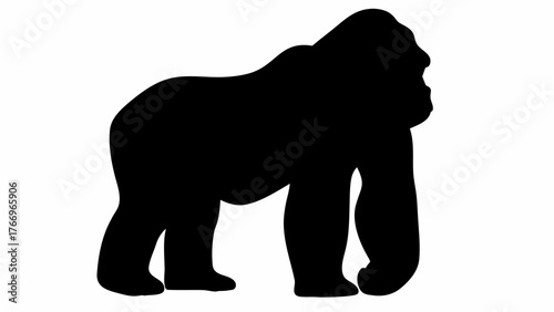 A black silhouette of a gorilla standing on all fours against a plain white background in full view