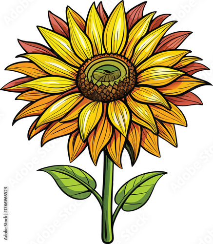 Close up of a tall mammoth sunflower head with bold layered petals isolated on white background isolated on transparent background