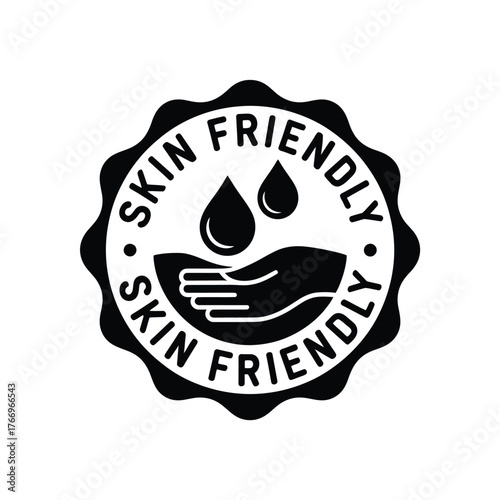Skin friendly seal of approval with hands and water droplets