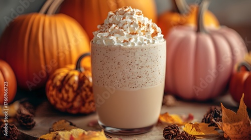 Fototapeta Naklejka Na Ścianę i Meble -  Seasonal pumpkin spice beverage high resolution picture