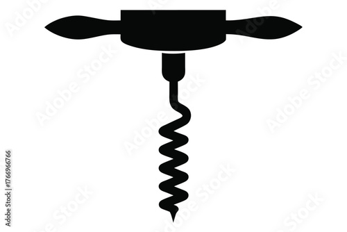 Isolated corkscrew in black shows a helix form for easy bottle opening