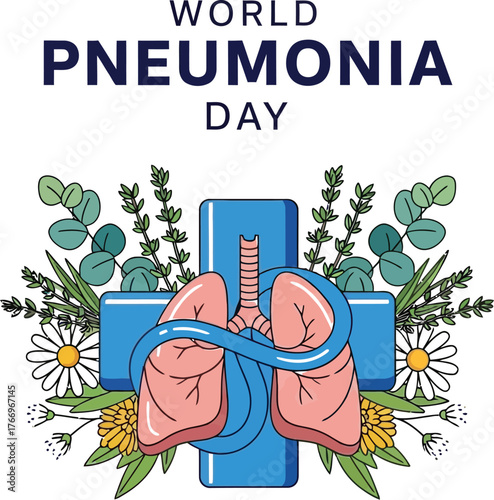 World pneumonia day with lungs and flowers a day to raise awareness of pneumonia