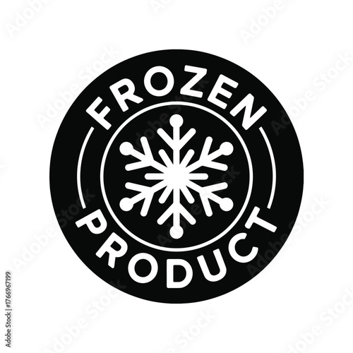 Black and white frozen product circular emblem with snowflake