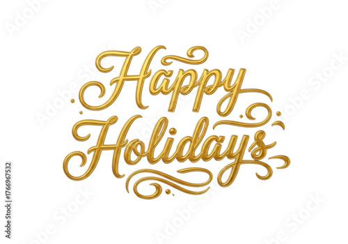 Golden happy holidays text isolated on transparent background