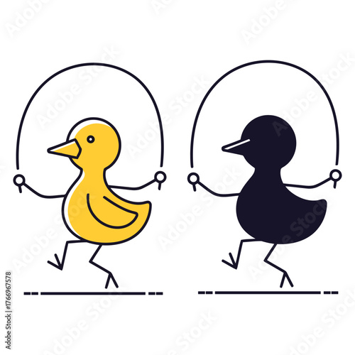 Yellow and black ducklings skipping rope chick chicks