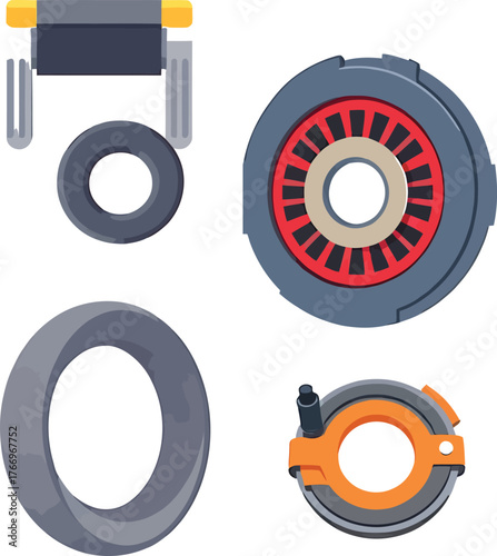 Vector set of metal parts and industrial tools, an icon for technology or business equipment design