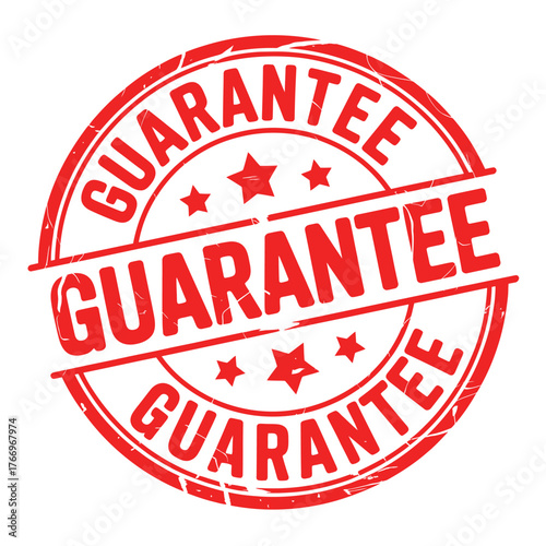 Red guarantee stamp with stars and text