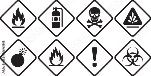 Hazard Symbols Collection Safety Signs and Warning Labels Vector Illustration Set Identifying Potential Hazards and Promoting Workplace Safety
