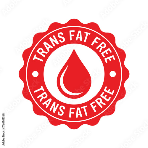 Red trans fat free seal with droplet icon