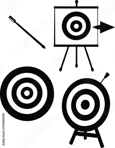 A colorful vector illustration of a shooting target with an arrow hitting the center circle, symbolizing accuracy, success, and a business goal