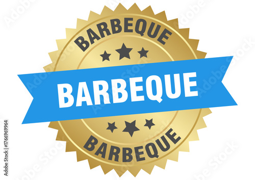 barbeque. barbeque round blue and gold label isolated on transparent background