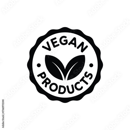 Vegan products certified seal with leaf icon