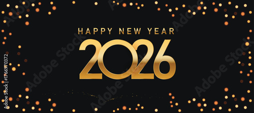 Happy New Year 2026 greeting card Celebration background Golden Firework and sparklers on with bokeh lights