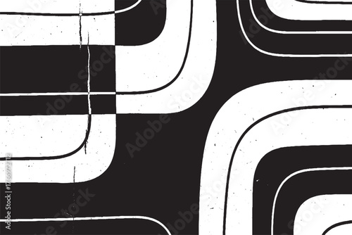 Retro Curved Lines Distressed Geometric Pattern