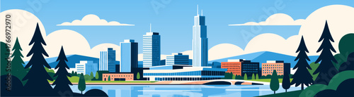 Oslo skyline vector with fir trees and cloudscape