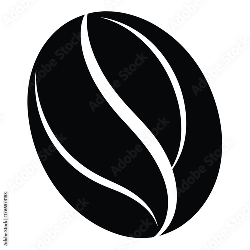Single black coffee bean displays its natural curvature and simple elegant form