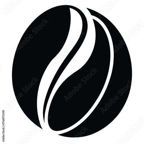A sleek black circular shape features flowing white lines creating a minimalist emblem look