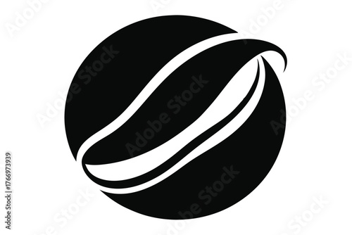 Abstract monochrome sphere features curved white stripes creating dynamic movement and modern appeal