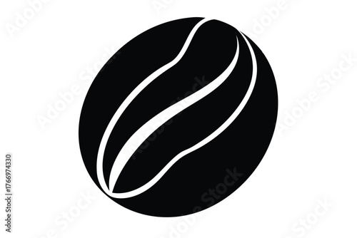Black coffee bean shows white markings on the seed against a plain white background