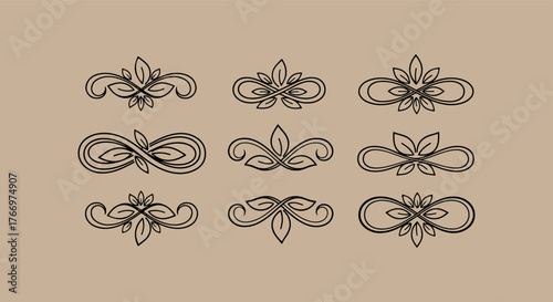 Collection of nine ornate vintage decorative flourishes and ornaments