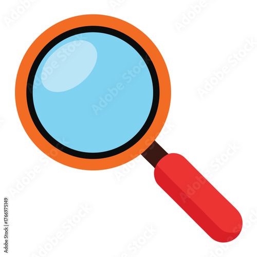 Magnifying glass with orange frame and red handle lens